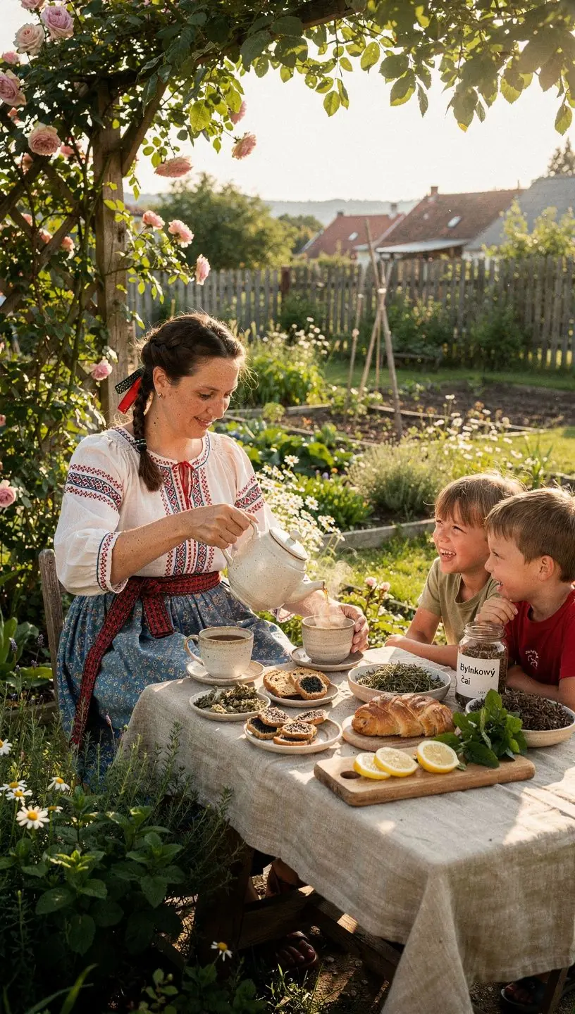 Detailné zobrazenie čerstvých bylín a kvetov pripravených na čajový obrad.